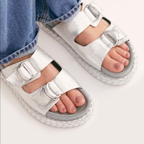 Free People PANAMA FOOTBED SANDALS, SILVER - Picture 3 of 10